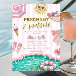 Convite Chuva de bebê grávida e à beira da piscina com lis