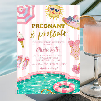 Convite Chuva de bebê grávida e à beira da piscina com lis