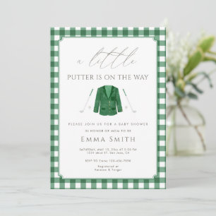 Convite Chuva de Bebê Green Gingham Um Pequeno Putter de G