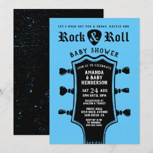 Convite Chuva de Bebê Guitarra de Rock and Roll Baby Blue