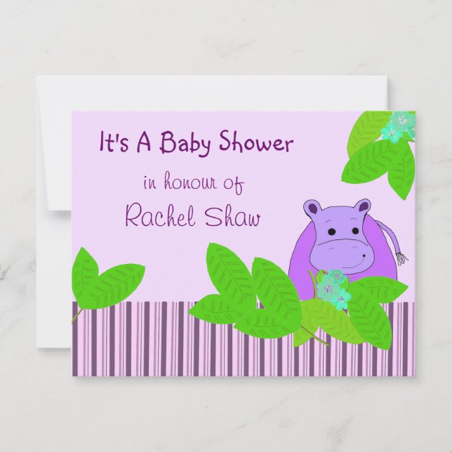 Convite Chuva de Bebê Hipopótamo Roxo (Frente)