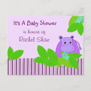 Convite Chuva de Bebê Hipopótamo Roxo