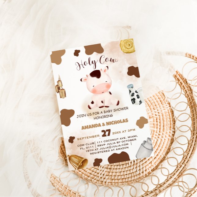 Convite Chuva de Bebê Holy Cow Neutro em Aquarela (Criador carregado)