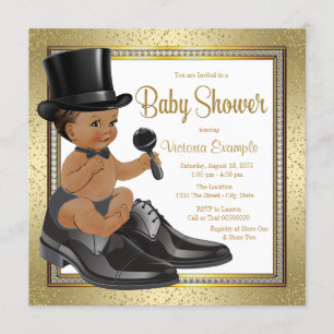 Convite Chuva de Bebê Homemzinho Étnico Ouro Preto