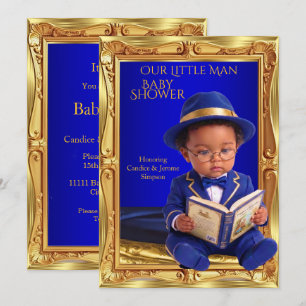 Convite Chuva de Bebê Homemzinho Fofo Étnico Livro Azul Do