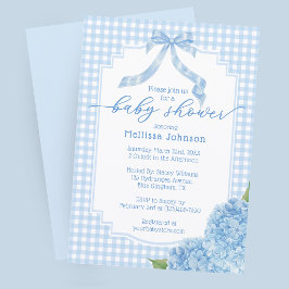 Convite Chuva de Bebê Hortênsia Xadrez Gingham Azul