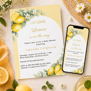 Convite Chuva de Bebê jardim amarelo verão cítrico limão