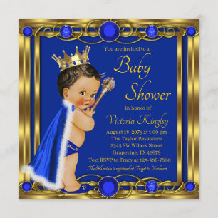 Convite Chuva de Bebê Joia Príncipe Azul Real Elegante Dou