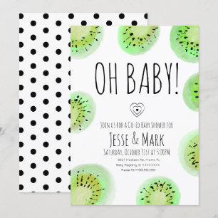 Convite Chuva de Bebê Kiwi Aquarela Bolinhas