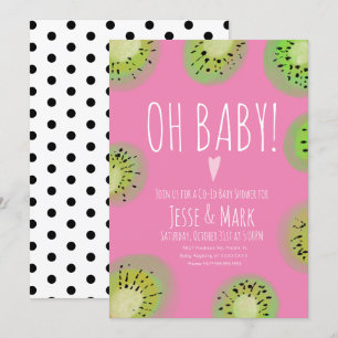 Convite Chuva de Bebê Kiwi Aquarela Pontos Rosa