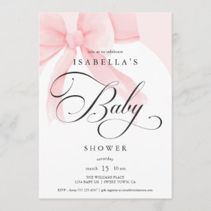 Convite Chuva de Bebê Laço Rosa Elegant Script