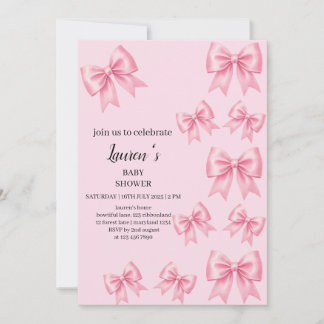 Convite Chuva de Bebê Laços de Seda Rosa Elegantes