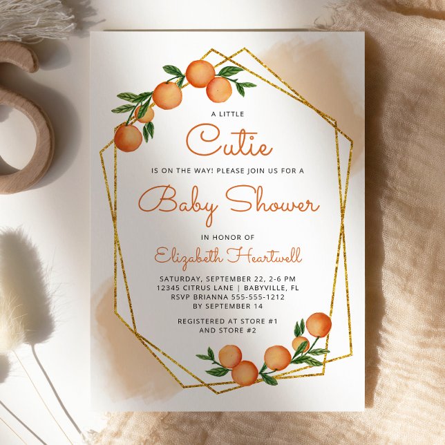 Convite Chuva de Bebê Laranja Pequena Fofoqueira Citrus (Criador carregado)
