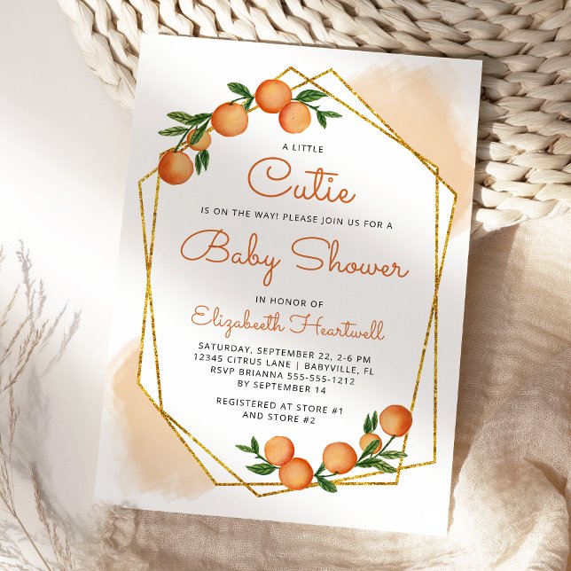 Convite Chuva de Bebê Laranja Pequena Fofoqueira Citrus (Criador carregado)