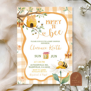 Convite Chuva de Bebê Laranja Xadrez Gingham com Margarida