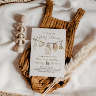 Convite Chuva de Bebê Listrado de Roupas Neutras