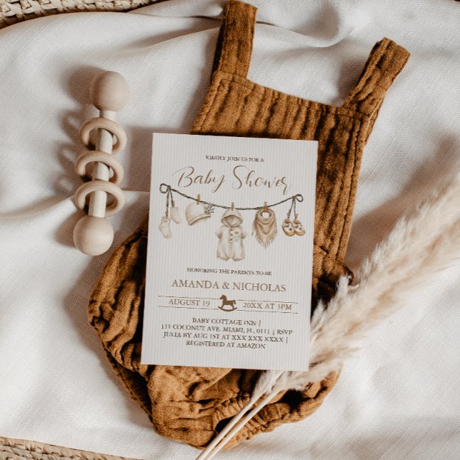 Convite Chuva de Bebê Listrado de Roupas Neutras (Criador carregado)