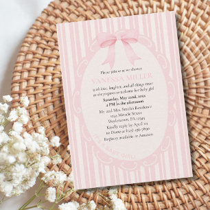 Convite Chuva de Bebê Listras de Laço Rosa Menina Bebê Fof