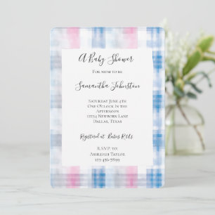 Convite Chuva de Bebê Listras Xadrez Rosa Azul Branco
