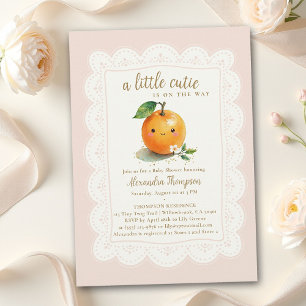 Convite Chuva de Bebê Little Cutie Aquarela Laranja Blush