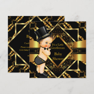 Convite Chuva de Bebê Little Gentleman Dourado Preto Moren