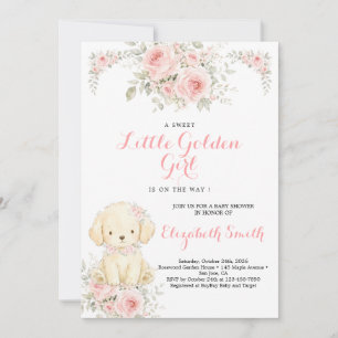 Convite Chuva de Bebê Little Golden Girl   Golden Retrieve