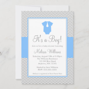 Convite Chuva de Bebê Little Man Cinza Azul Chevron