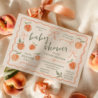 Convite Chuva de Bebê Little Peach Retro Mão Pintada Neutr