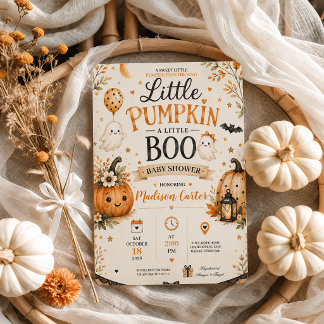 Convite Chuva de Bebê Little Pumpkin Little Boo Halloween