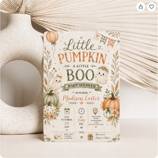 Convite Chuva de Bebê Little Pumpkin Little Boo Halloween