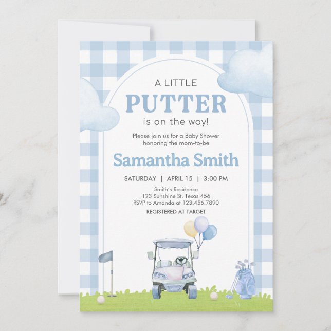 Convite Chuva de Bebê Little Putter Golf (Frente)