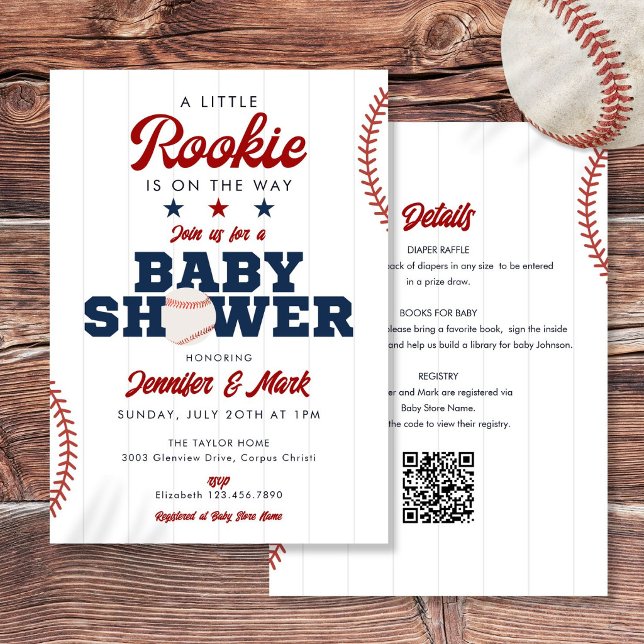Convite Chuva de Bebê Little Rookie Baseball Tudo Em Um (Little Rookie Baseball All In One Baby Shower Invitation)