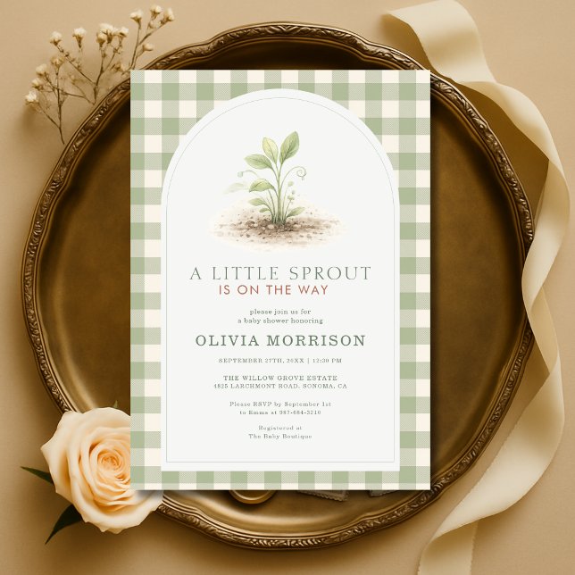 Convite Chuva de Bebê Little Sprout Green Gingham (Criador carregado)