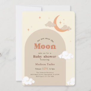 Convite Chuva de Bebê Lua Crescente Estrelas Moderna
