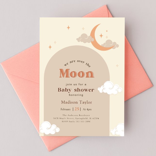 Convite Chuva de Bebê Lua Crescente Estrelas Moderna (Criador carregado)