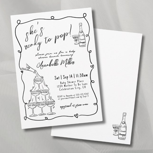 Convite Chuva de Bebê Mão Desenhada Pronta Para Chegar (Hand Drawn Ready To Pop Baby Shower Invitation)
