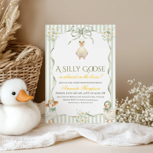 Convite Chuva de Bebê Margarida Rústica Verde Silly Goose