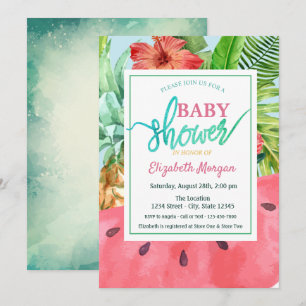 Convite Chuva de Bebê Melancia Folhas de Palmeira de Abaca