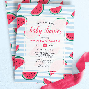Convite Chuva de Bebê Melancia Rosa Verde Verão Fruta