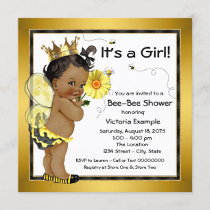 Convite Chuva de Bebê Menina Afro-Americana Abelha