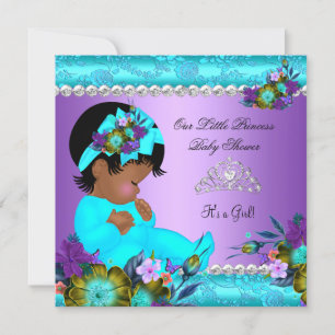 Convite Chuva de Bebê Menina Afro-Americana Azul Turquesa 