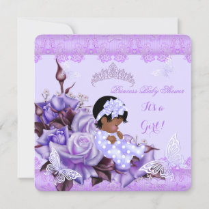Convite Chuva de Bebê Menina Afro-Americana Borboleta Lilá
