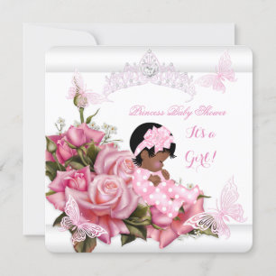 Convite Chuva de Bebê Menina Afro-Americana Borboleta Rosa