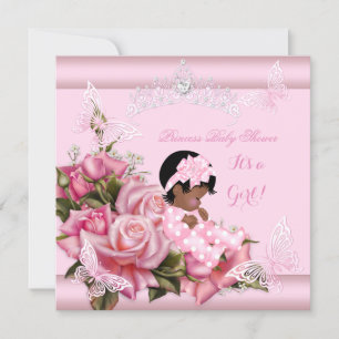 Convite Chuva de Bebê Menina Afro-Americana Borboleta Rosa