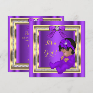 Convite Chuva de Bebê Menina Afro-Americana Diamante Roxo