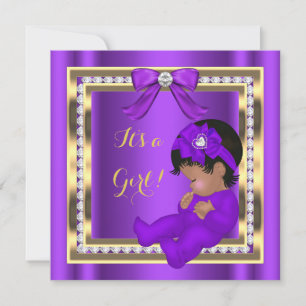 Convite Chuva de Bebê Menina Afro-Americana Diamante Roxo