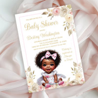 Chuva de Bebê Menina Afro-Americana em Dourado Rós