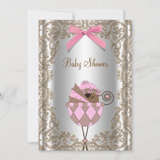 Convite Chuva de Bebê Menina Afro-Americana Rosa e Marrom