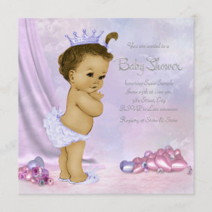 Convite Chuva de Bebê Menina Afro-Americana Rosa e Roxa
