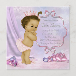 Convite Chuva de Bebê Menina Afro-Americana Rosa e Roxa